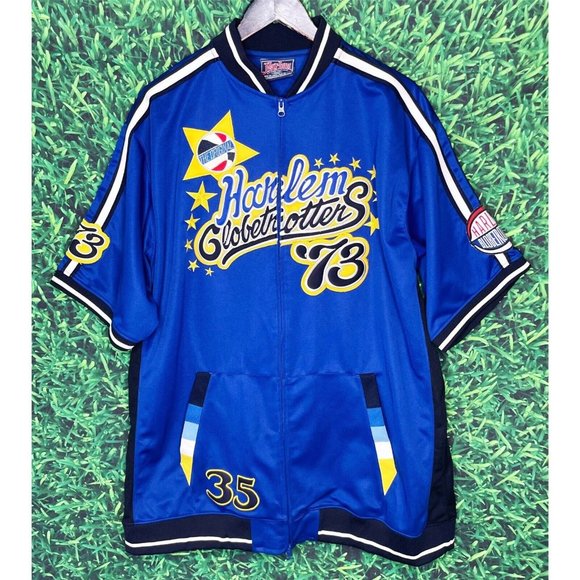 Harlem Globetrotters Full Zip Fubu Basketball Jacket Blue Yellow ‘73 Mens XL #35 - Picture 1 of 8